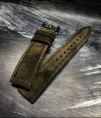 Image 1 of Moss Green Reversed Suede box stitched watch strap 