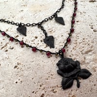 Image 1 of Garnet & Obisidan Rose Necklace