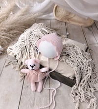 Image 1 of Knitted photo prop | photoshooting set | lady teddy bear and bonnet | pink