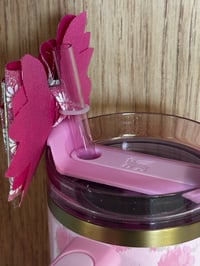 Image 5 of Pink Floral Tumbler Straw Topper Bow – Keep Calm and Love Cats
