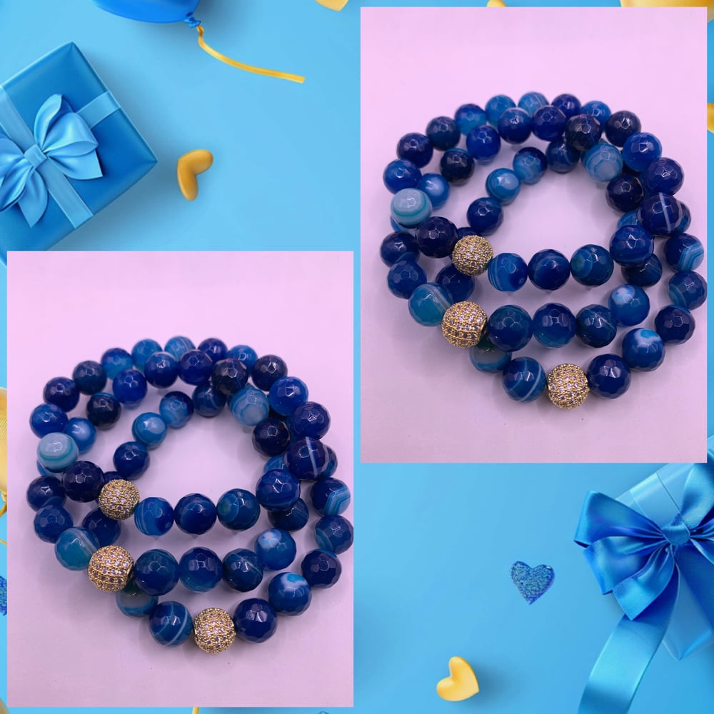 Image of Gold Blue Jazz Beaded Bracelet (1pc)