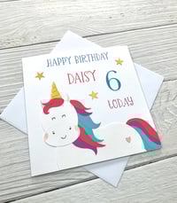 Image 2 of Personalised Unicorn Age Birthday Card - Custom Card for Kids 