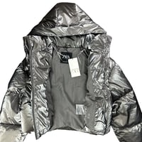 Image 6 of Zara Wind Protection Cropped Silver Puffer Jacket (Women’s M)