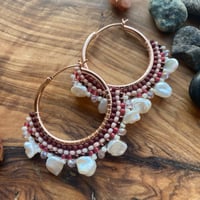Image 2 of Rose Gold (Plated) Hoops with FW Pearls - Qunukamken Collection