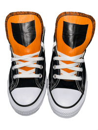 BLACK LEATHER SHIELD ORANGE CHUCKS