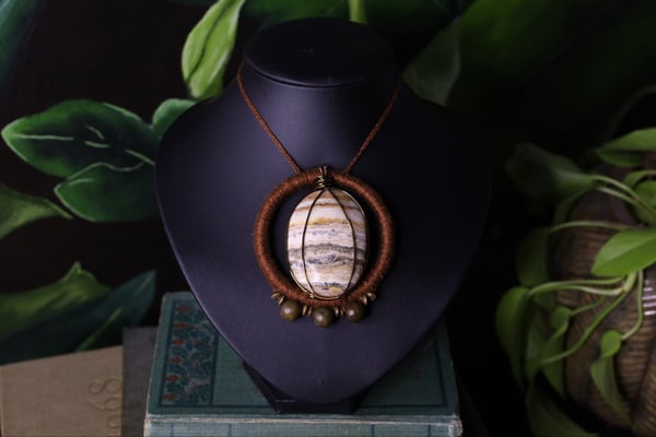 Image of Copper linen zebra calcite necklace