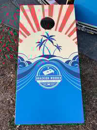 Image 4 of Brackish Wooder Cornhole Boards - Vintage Sunset w/ Palm Trees - MT6242