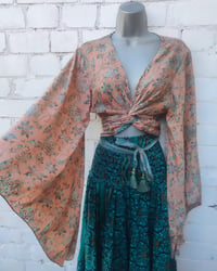 Image 1 of Stevie sari top with tassel-upto size 8-16 nude and jade