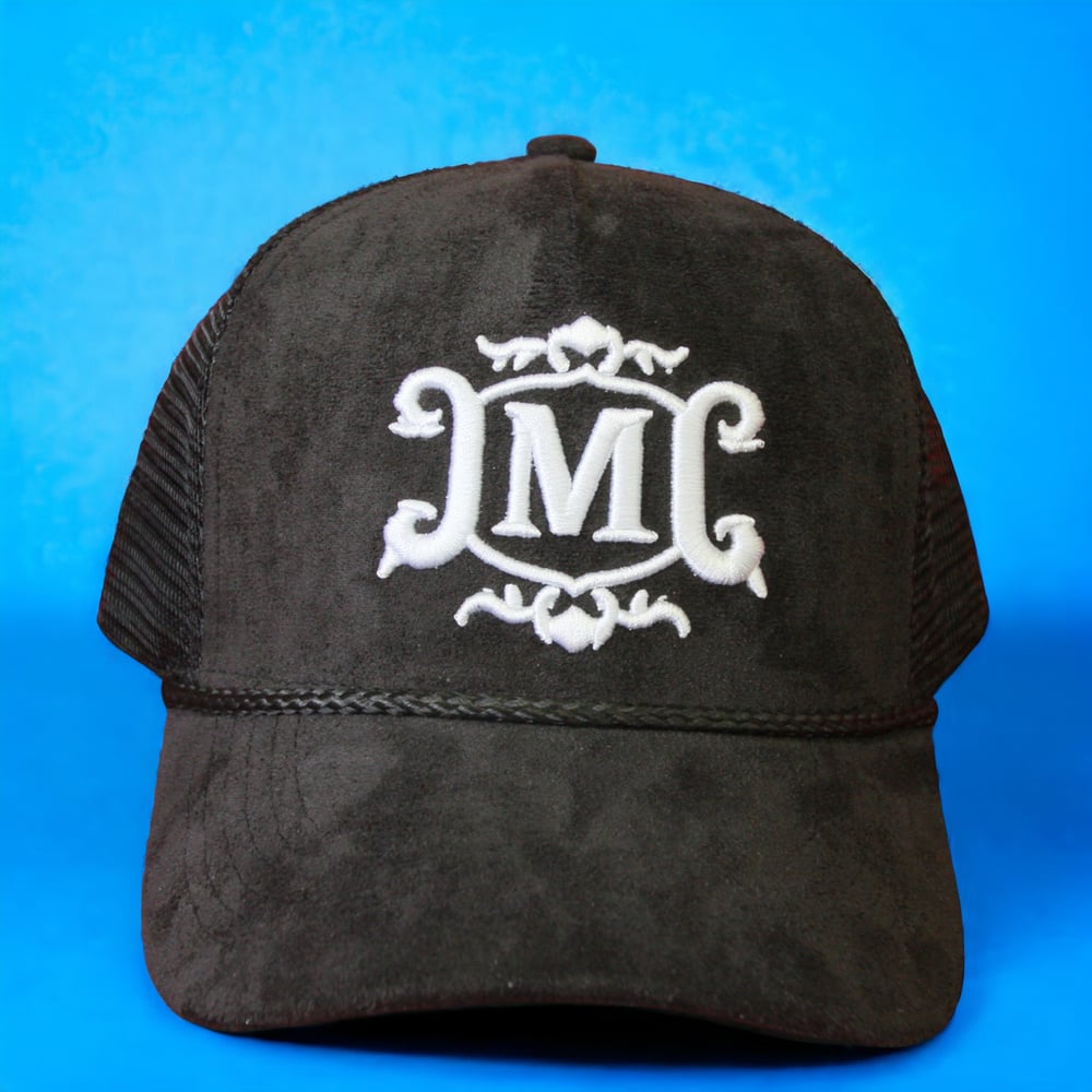 M-LUXURY SUEDE TRUCKER HAT// WHITE EMBROIDERY