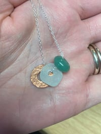 Image 1 of Aventurine, Hammered Copper & Sea Glass Necklace 