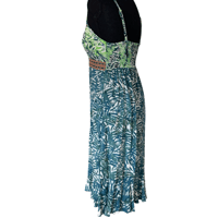 Image 8 of Original Batik Print Blue and Green Crochet Sundress by Santiki - NWT - Lillian -Size Small 