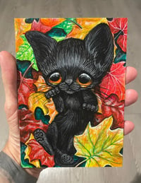Image 2 of Black Cat Autumn Leaves Original Acrylic Painting 