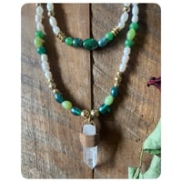 Image 5 of The Ariella Necklace - Pearleascent Green Glass Beads Pearls Brass and Quartz Necklace  