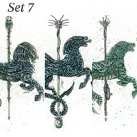 Image 1 of Set 7 - Carousel of Nightmares - Predator / Alien / Creature Horse 9x7 Signed Art Prints