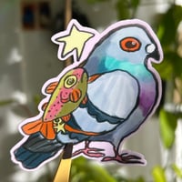 Image 2 of fish backpack pigeon sticker