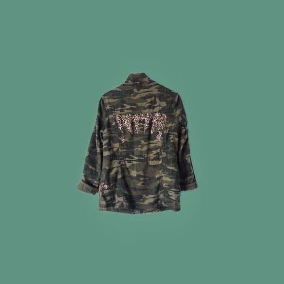 Image of Sequin Camo Jacket (Rose Gold) Small UK Size 10/12
