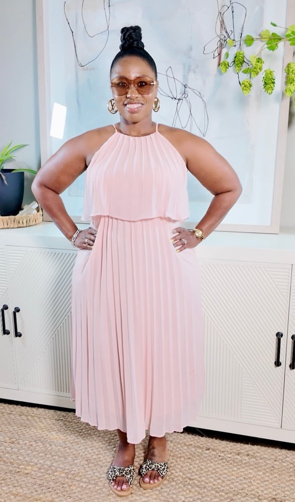 Image of Graceful Girl Pleated  Dress ( Blush Pink)