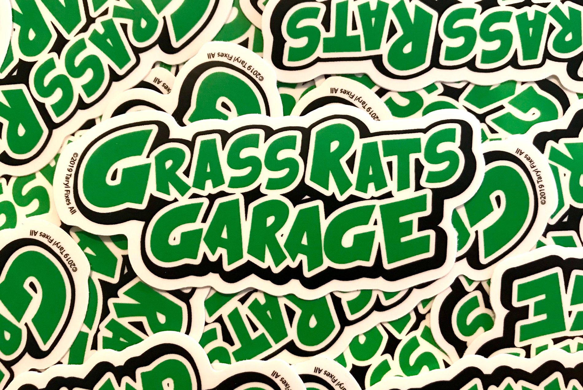 Grass Rats Garage DieCut Stickers!! Taryl Fixes All Taryl Apparel