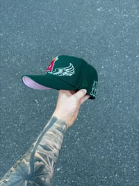 Image 4 of  PINK BRIM FOREST GREEN ANEHEIM ANGELS CUSTOM FITTED CAP