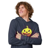 Image 7 of Long Sleeve Hoodie Tee (Adult M/F) - Jack O Lantern Vintage Red-Yellow
