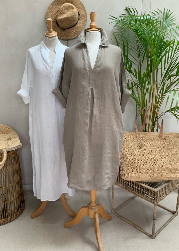 Image of Robe En Lin Chloé Taupe