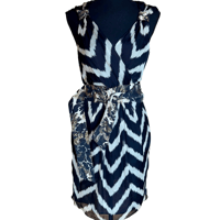 Image 5 of Milly Silk Chevron Print V Neck Sheath Dress with Metallic Accent- Size 2