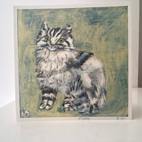 Image 1 of Small square art print-‘Pam’ (fluffy grey cat) 
