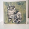 Small square art print-‘Pam’ (fluffy grey cat) 