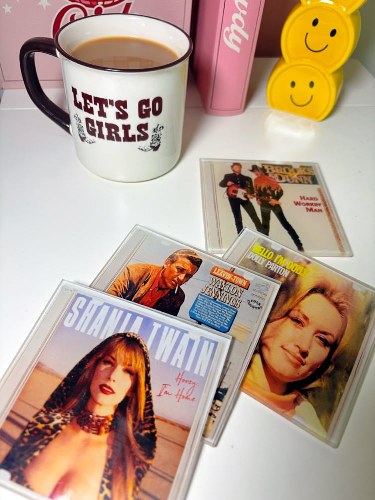 Image of Retro style CDs artist glass coasters set of 4 