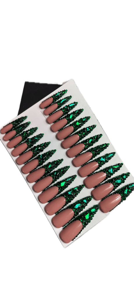 Image of Emerald green or silver hard gel press on nail set