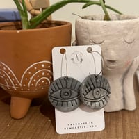 Image 2 of PERFECTLY IMPERFECT INTUITIVE EYE GREY MARBLE HOOPS | POLYMER CLAY EARRINGS