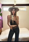 70s whipstitch leather belt with round buckle 