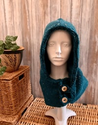 Image 1 of Aran Knitted Cowl/ Hood in Teal or Dark Purple, Perfect Winter Wear, Size M (Adult)