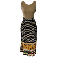 Image 1 of Vintage Abstract Sunflower Mixed Pattern Midi Skirt - XL 