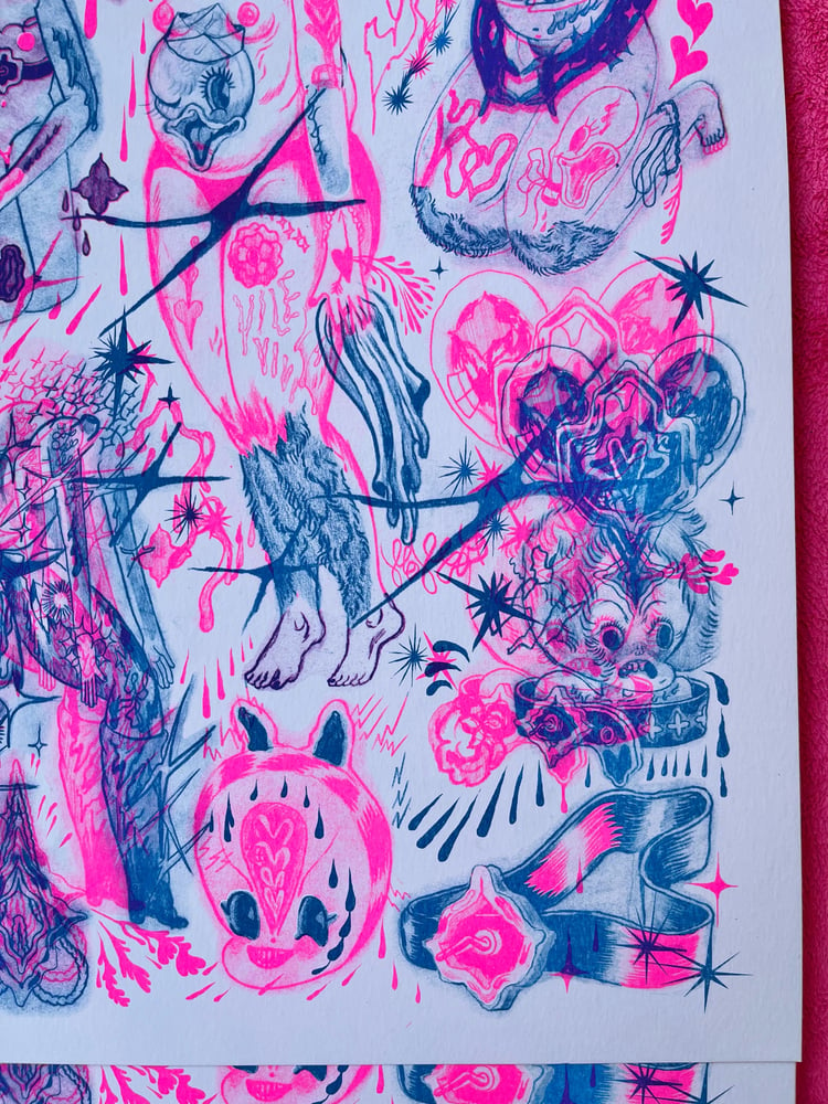 Image of “Drippy Angels” Large Risograph print 