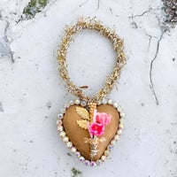 Gold Valentine Heart with Rhinestones and Vintage Florals III