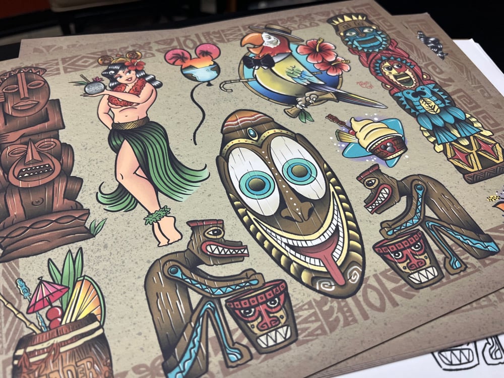 Image of 11”x14” Disney Tiki 6 Sheet Flash (Std Cardstock) Set with line stencil sheets