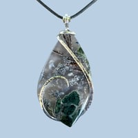 Image 4 of Native Copper in Moss Agate with Sterling Silver Wave Wrap (#37)