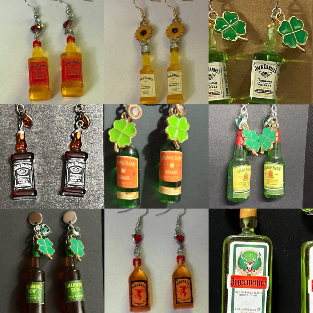 Image of Whiskey mini bottle dangle earrings Jameson, Jack, Jagermeister, etc