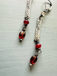 Image 2 of garnet and ruby sterling silver bar earrings