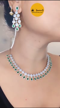 Image 1 of Noora CZ Australian Diamond Necklace Set in Green