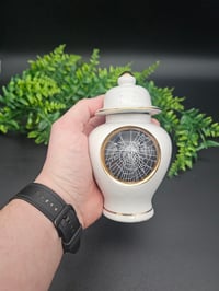 Image 4 of White And gold Urn With Real Preserved Spider Web 