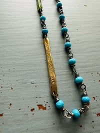 Image 1 of faceted Tibetan turquoise necklace with 14k gold bar pendant by peaces of indigo