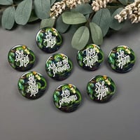 Image 1 of Witchy Pronouns Button / Green Version