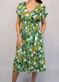 Coloured Flower Button Front Midi Dress