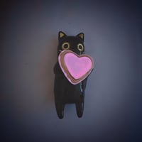 Image 8 of Black cat Glow in dark heart ring box hand size ceramic figurine