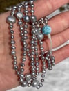 Pearl Mala Style Necklace with Larimar Focal Bead 