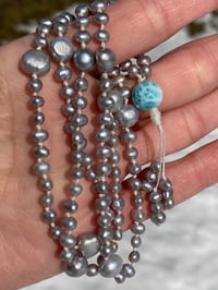 Image 3 of Pearl Mala Style Necklace with Larimar Focal Bead 
