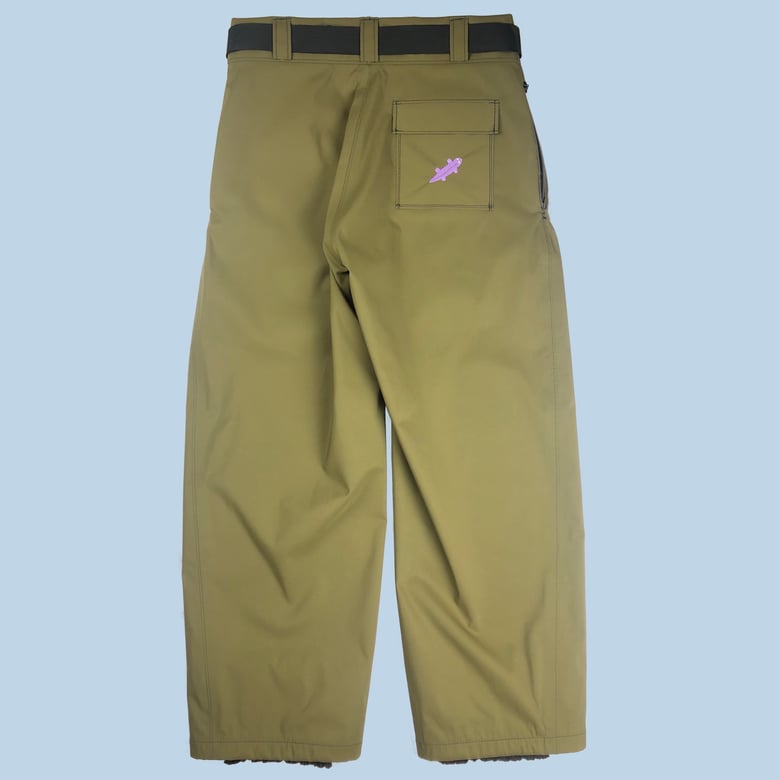 Image of PLEATED MILITARY GREEN TECHNICAL LIZARD PANTS 