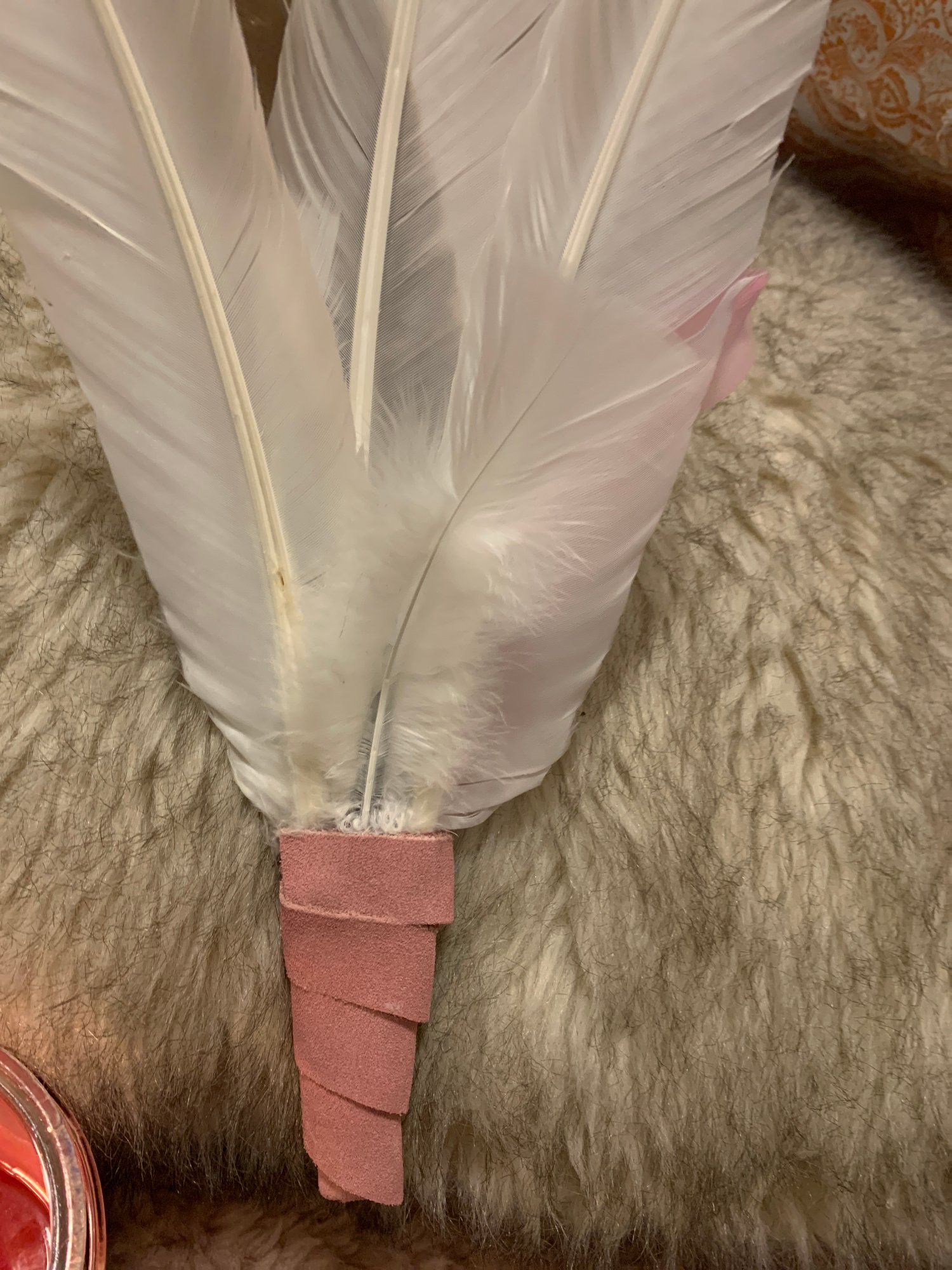 Image of A Pink Earth~Smudge feather fan large Free US Shipping 